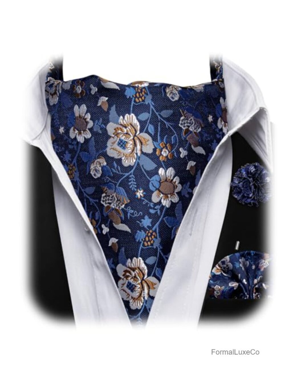 Silk Ascot Tie Set with Pocket Square & Lapel Pin